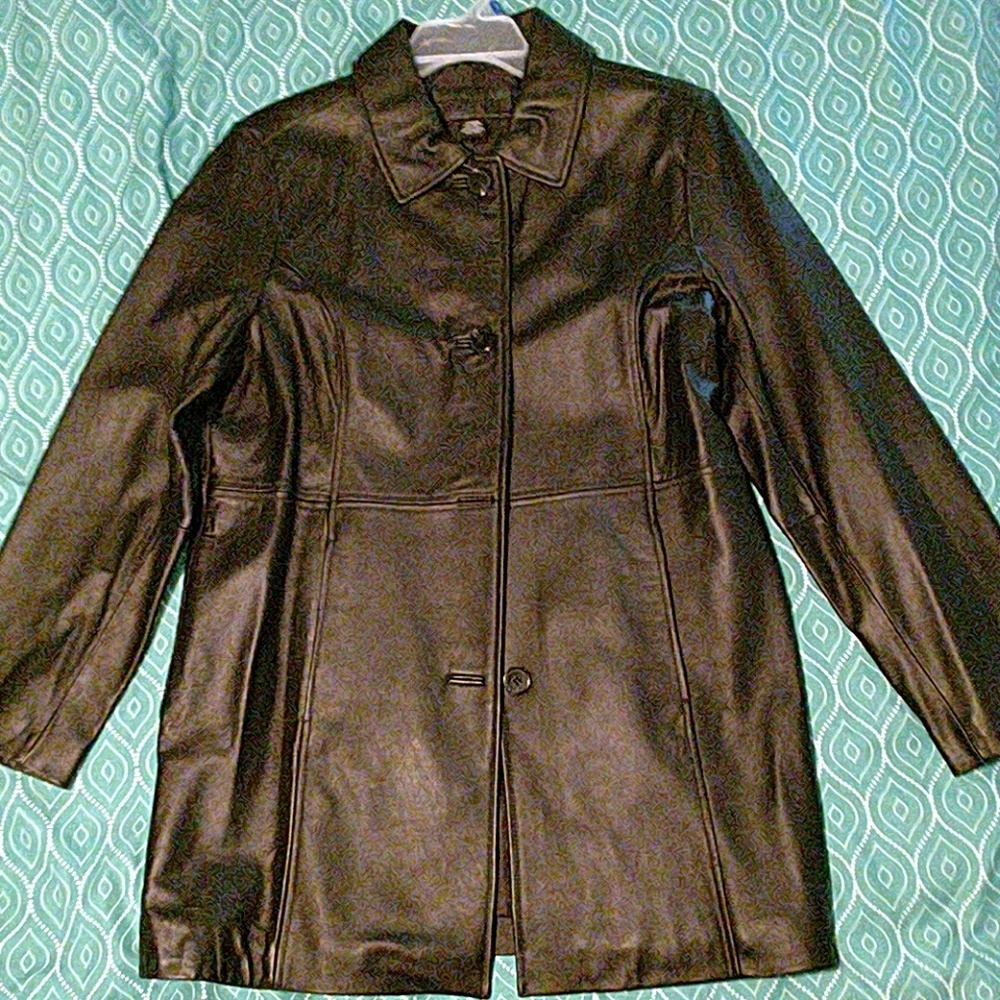 Jacklyn Smith leather car coat